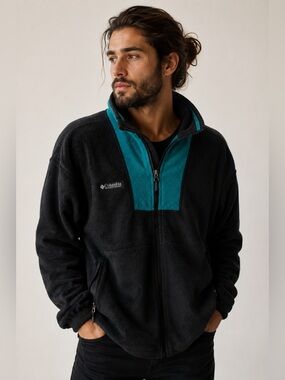 Vintage Columbia Fleece Zip Jacket Teal Heritage Hiking Gorpcore Manly 90s Trail